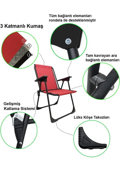 45X60 Katlanır Masa + 2 Adet Kamp Sandalyesi, Çift Dikişli 120 kg Kapasiteli-2kır-Bey indirimleri