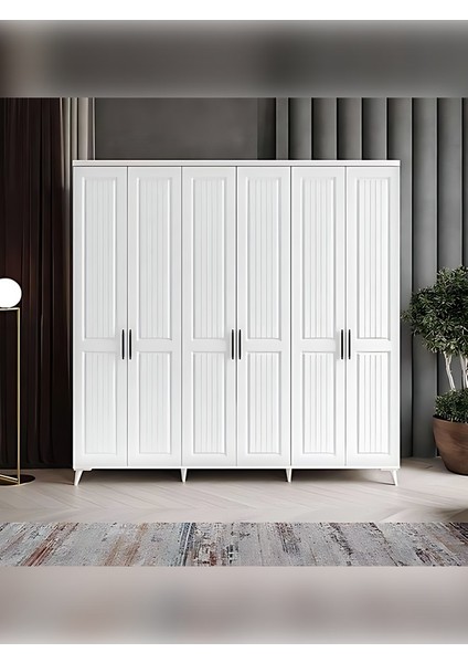 6 Kapaklı Komple Mdf Dişbudak Desenli Beyaz Gardırop Genç Ve Yatak Odası fiyatları