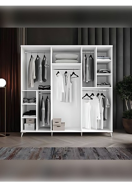 6 Kapaklı Komple Mdf Dişbudak Desenli Beyaz Gardırop Genç Ve Yatak Odası modelleri