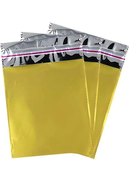 7x9 cm Altın Renk Bantlı Lüks Metalize Hediyelik Poşet (50 Adet) fiyatları