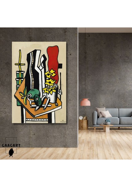 Tekli Dikey Kanvas Tablo Ünlü Eserler Fernand Leger Fruits Fleurs Jaunes
