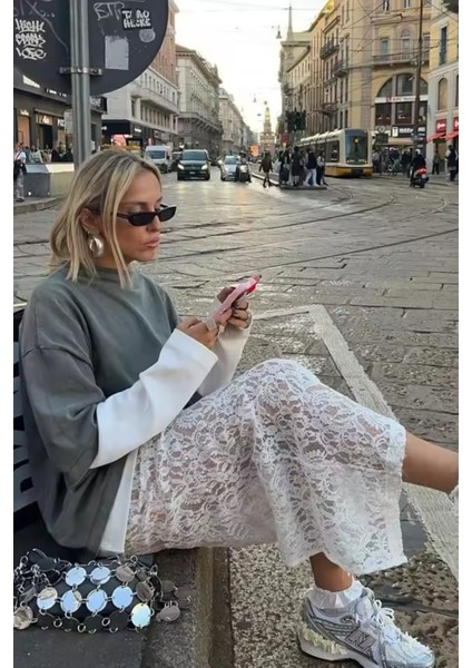 Maxi Güpür Etek Içi Mini Uzun Etek Full Ithal Dantel Güpür Etek