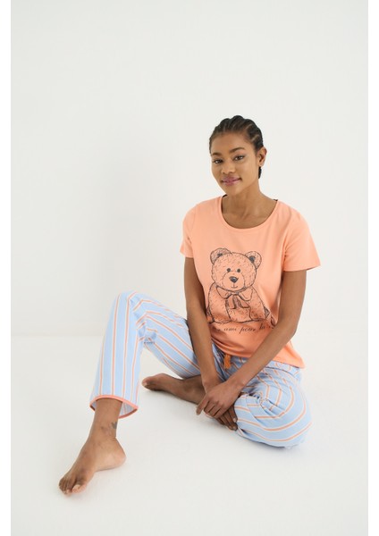 Agatha Örme Kısa Kol Tshirt Pantalon Set