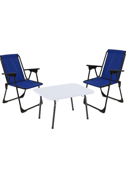 45X60 Katlanır Masa + 2 Adet Kamp Sandalyesi, Çift Dikişli 120 kg Kapasiteli-2lac-Bey