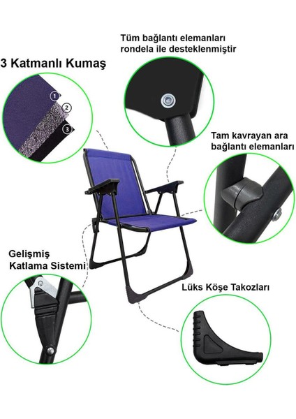 45X60 Katlanır Masa + 2 Adet Kamp Sandalyesi, Çift Dikişli 120 kg Kapasiteli-2lac-Bey indirimleri