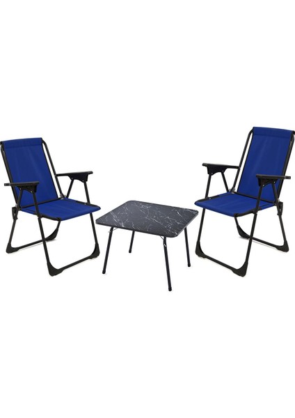 45X60 Katlanır Masa + 2 Adet Kamp Sandalyesi, Çift Dikişli 120 kg Kapasiteli-2lac-Mer