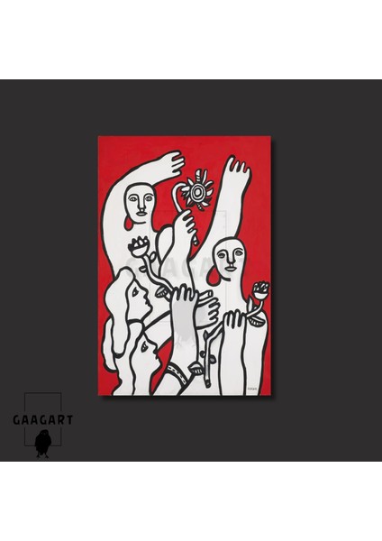 Tekli Dikey Kanvas Tablo Ünlü Eserler Fernand Leger La Joie Fond Rouge modelleri