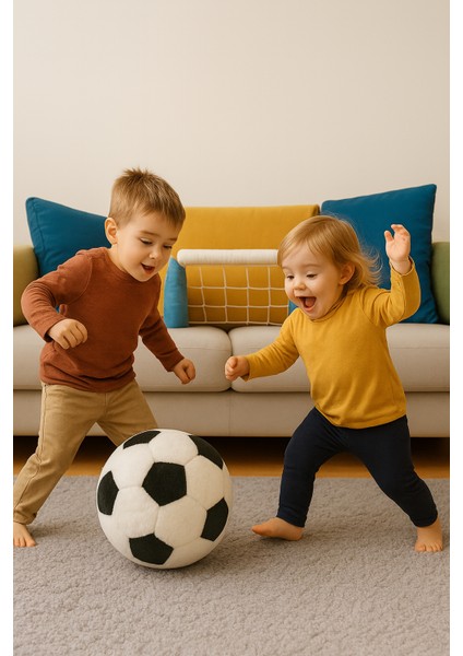 Çocuklar Için Dolgulu Siyah Beyaz Futbol Topu Peluş Yastık