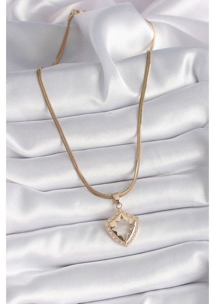 316L Çelik Gold Renk Italyan Zincir Zirkon Taşlı Kutup Yıldız Işleme Kadın Kolye fiyatları