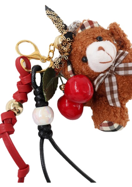 Anahtarlık Çanta Charm. Ayna Süsü.çanta Aksesuarı.anahtarlık Peluş Ayıcık Örme Ip Kiraz Çanta Charmı fiyatları