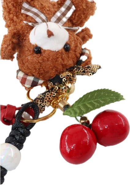 Anahtarlık Çanta Charm. Ayna Süsü.çanta Aksesuarı.anahtarlık Peluş Ayıcık Örme Ip Kiraz Çanta Charmı