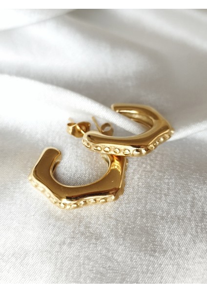 Ladybirdbujiteri Zirkon Taşlı Altıgen Model Çelik Küpe