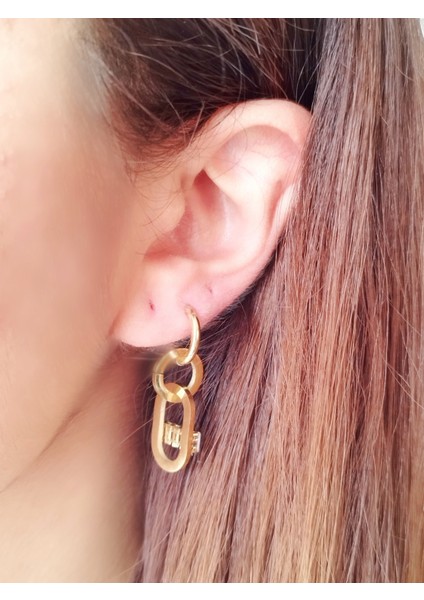 Ladybirdbujiteri Dikdörtgen Zirkon Taşlı Iç Içe Geçmeli Oval Çelik Küpe fırsatları