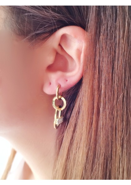 Ladybirdbujiteri Dikdörtgen Zirkon Taşlı Iç Içe Geçmeli Oval Çelik Küpe indirimleri