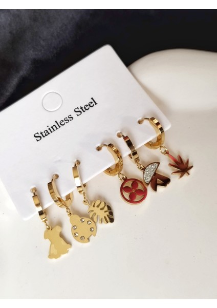 Ladybirdbujiteri Doğa Serisi 6'lı Çelik Küpe Seti