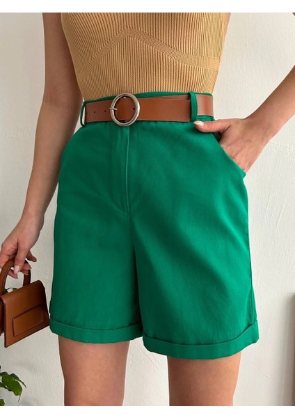 Kemerli Gabardin Şort Yeşil S25735 fiyatları