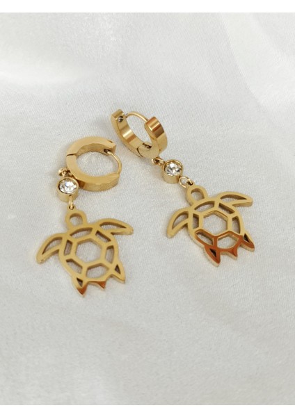 Ladybirdbujiteri Minimal Kaplumbapa Figürlü Sallantılı Çelik Küpe