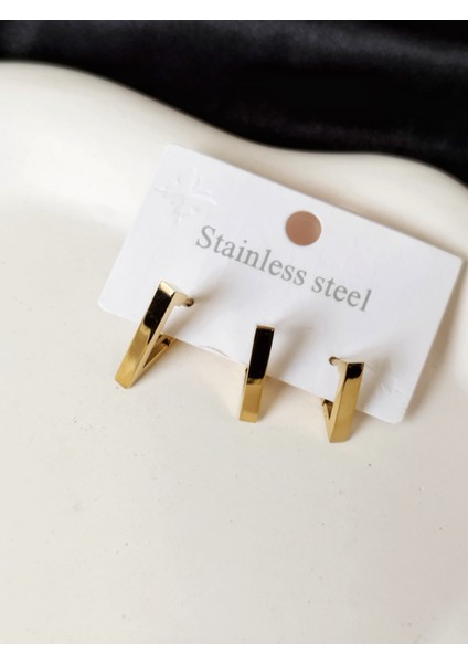 Ladybirdbujiteri 3'lü Üçgen Model Çelik Küpe Seti