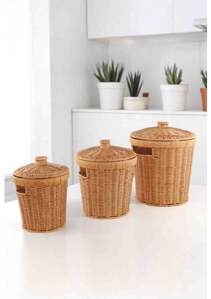 3'lü Hasır Kapaklı Patates Soğan Sepeti Seti Çok Amaçlı Mutfak Sepeti modelleri