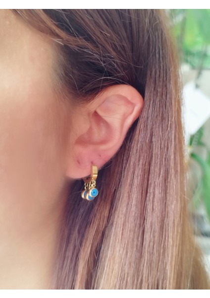 Ladybirdbujiteri Shakira Model Nazarboncuklu Sallantılı Çelik Halka Küpe indirimleri