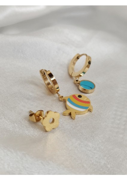 Ladybirdbujiteri 3'lü Balık Figürlü Çelik Küpe Seti fiyatları