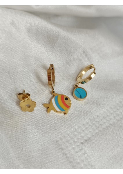 Ladybirdbujiteri 3'lü Balık Figürlü Çelik Küpe Seti modelleri