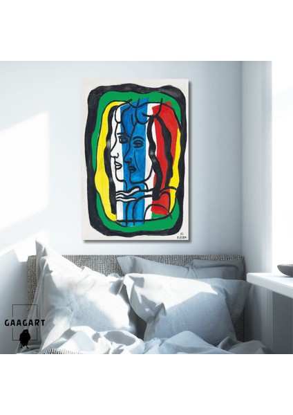 Tekli Dikey Kanvas Tablo Ünlü Eserler Fernand Leger Aux Deux Profils