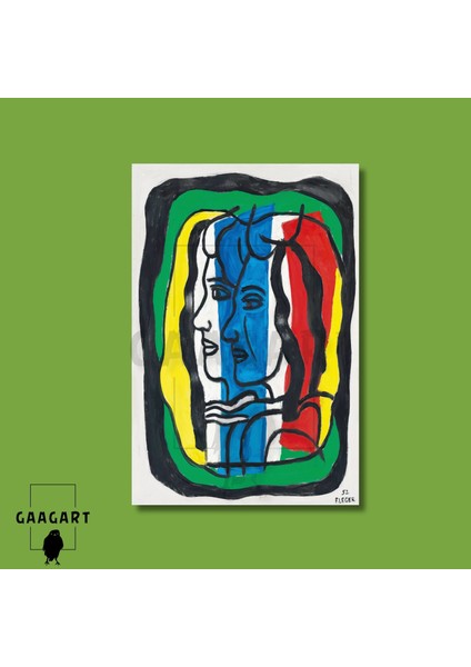 Tekli Dikey Kanvas Tablo Ünlü Eserler Fernand Leger Aux Deux Profils modelleri