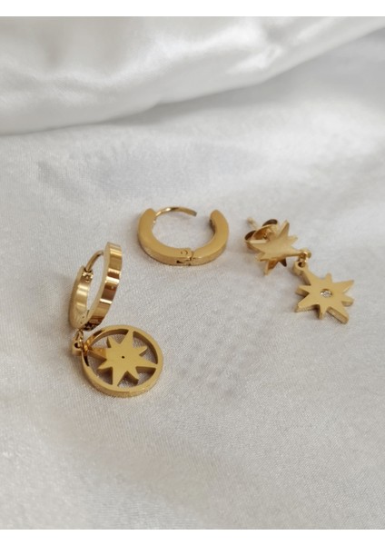 Ladybirdbujiteri 3'lü Kuzey Yıldızı Model Çelik Küpe Seti fiyatları