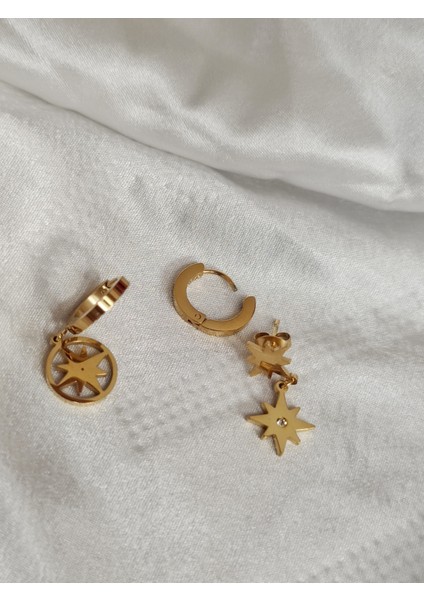 Ladybirdbujiteri 3'lü Kuzey Yıldızı Model Çelik Küpe Seti modelleri