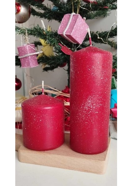 2'li Kırmızı Noel Temalı Kokusuz Silindir Mum fiyatları