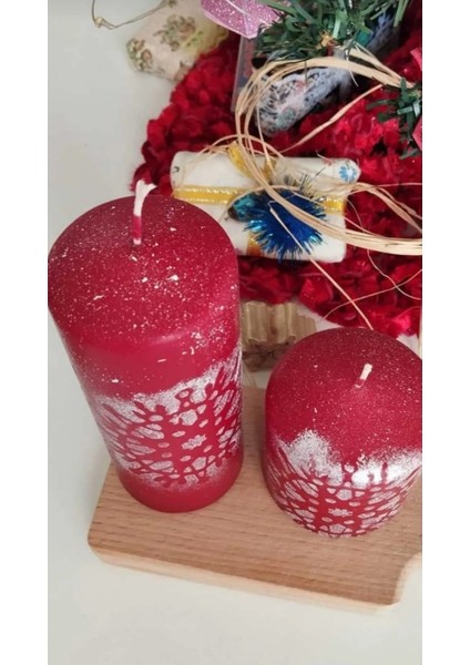 2'li Kırmızı Noel Temalı Kokusuz Silindir Mum modelleri