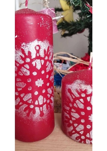 2'li Kırmızı Noel Temalı Kokusuz Silindir Mum fırsatları