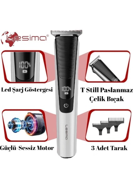 Gri T-Bıçaklı Ense Saç ve Sakal Çizim ve Sıfırlama Cihazı