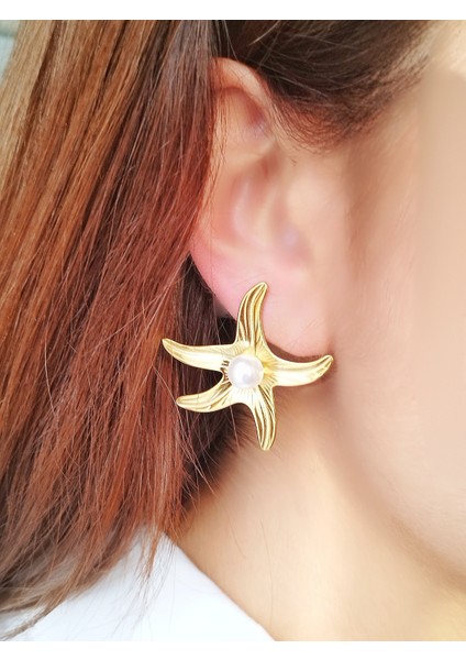 Ladybirdbujiteri Incili Deniz Yıldızı Model Çelik Küpe modelleri