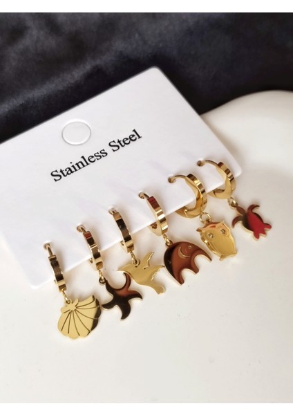 Ladybirdbujiteri Orman Serisi 6'lı Çelik Küpe Seti