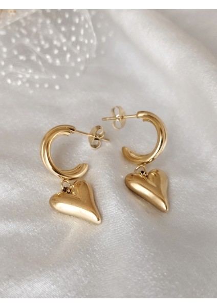 Ladybirdbujiteri Çift Halka Kalp Detay Sallantılı Çelik Küpe fiyatları