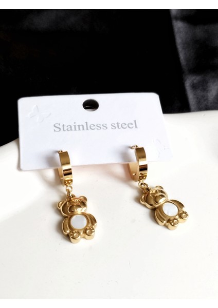 Ladybirdbujiteri Teddy Ayıcık Model Sallantılı Çelik Küpe