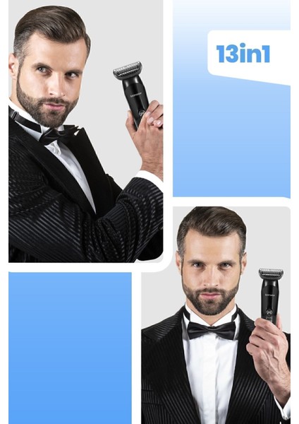 GM-7178 13'ü 1 Arada Kablolu/Kablosuz Erkek Bakım Seti – Saç, Sakal ve Vücut İçin Çok Yönlü Kullanım