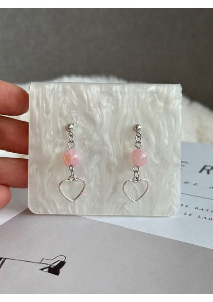 Fairycore Pembe Akik Taşlı Kalpli Rodyum Kaplama Küpe fiyatları