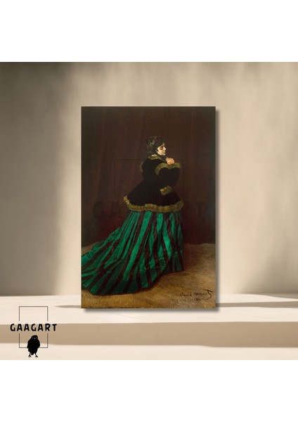 Tekli Dikey Kanvas Tablo Ünlü Eserler Claude Monet Yeşil Elbiseli Kadın modelleri