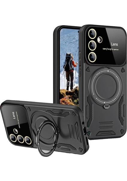 Samsung Galaxy S24 Fe Kılıf Joy Lens Standlı Kapak - Siyah Arbkd