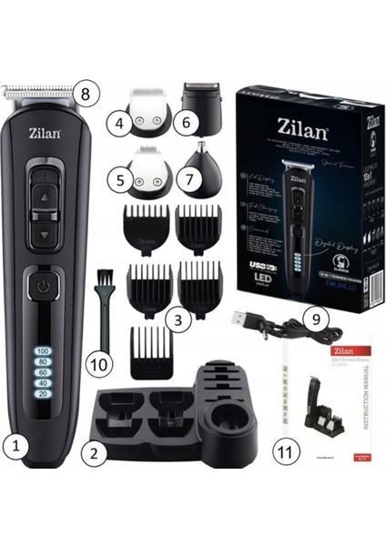 Hızlı Şarjlı Çok Fonksiyonlu Erkek Tıraş Makinesi Siyah