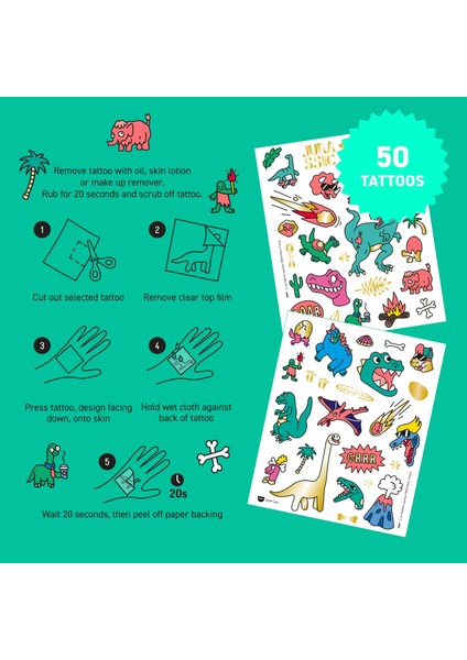 Tattoo Çocuk Geçici Dövme - Dinos (50 Adet) fırsatları