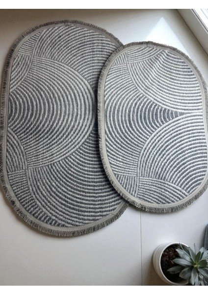 Ikili Kaymaz Jel Taban, 60 x 100 - 50 x 80 Cm, Saçaklı, Modern, Çizgi Desenli, Klozet Takımı fiyatları