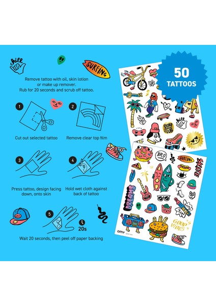 Tattoo Çocuk Geçici Dövme - Surf & Skate (50 Adet) fiyatları