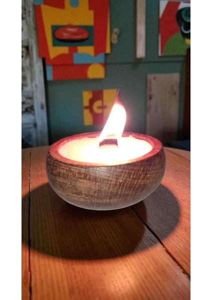 Portakal Kokulu Doğal Soya Wax Mum – Çıra Fitilli, Ahşap Kase (9x4 Cm) fiyatları