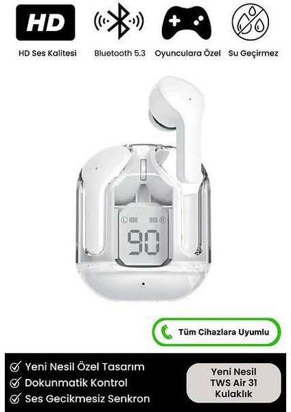 Ultrapods Pro Bluetooth 5.3 Kablosuz Kulaklık – Dijital Ekranlı, Şeffaf Tasarım, Ipx4 Suya Dayanıklı" fiyatları