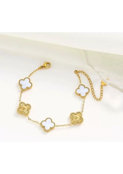 Kadın Yonca Figürlü Mineli Çelik Bileklik