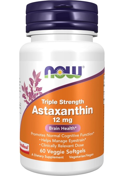 Triple Strength Astaxanthin 12 Mg Brain Health*, Helps Manage Eye Strain 60 Veggie Softgels